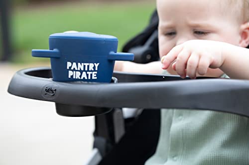 Bella Tunno Pirate Happy Snacker in navy blue, spill-proof silicone snack cup with easy-grip handles .