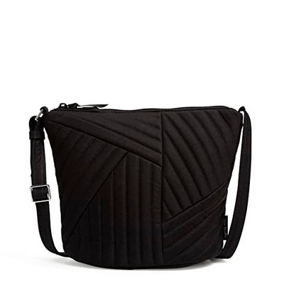 Black Vera Bradley recycled cotton bucket crossbody bag with zip closure and slip pockets