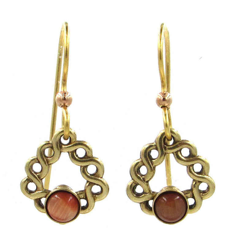 Woven Triangle Copper Colored Cabochon Earrings