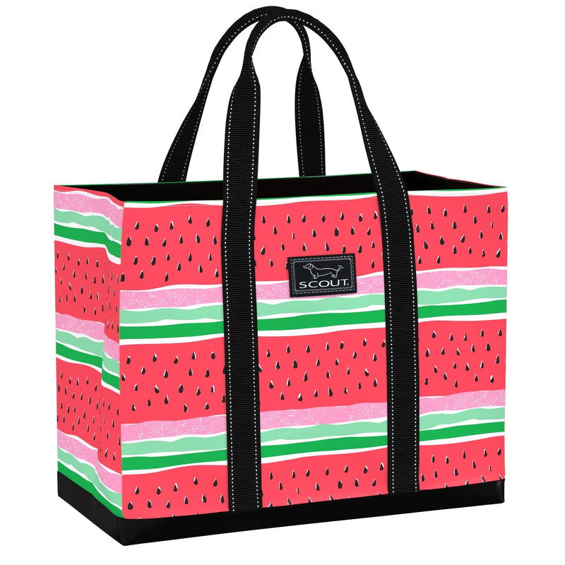 Melondramatic large Original Deano tote with open top, flat bottom, comfort handles, and interior zipper pocket.