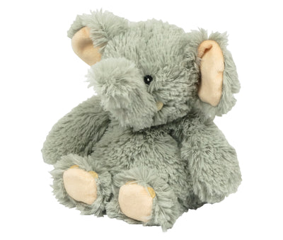 Warmies Jr. Elephant Cozy Plush in gray, a soft microwavable stuffed animal infused with lavender for warmth and comfort.