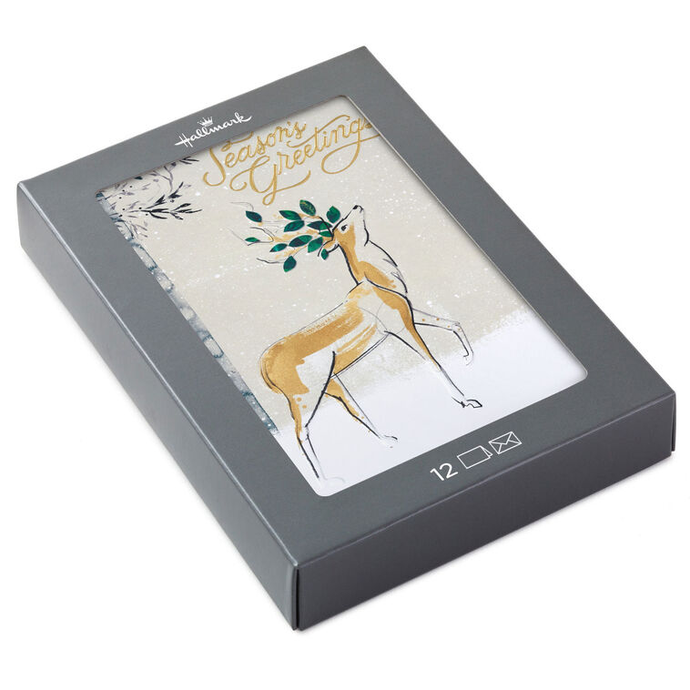 Stately Deer in Snow Boxed Christmas Cards, Pack of 12