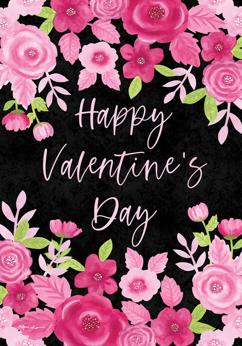 Custom Decor Valentine’s Floral flag by Annie LaPoint, double-sided with fade-resistant ink on velvety heavyweight fabric.