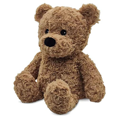 Warmies Brown Curly Bear plush toy, fully microwavable, French lavender-scented, designed for soothing warmth.