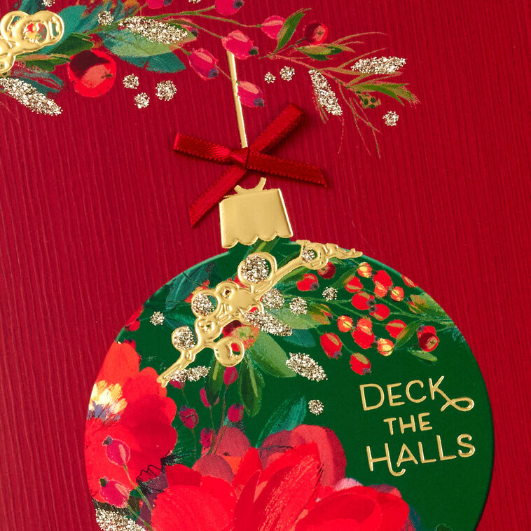 Floral Ornament on Red Boxed Christmas Cards, Pack of 12