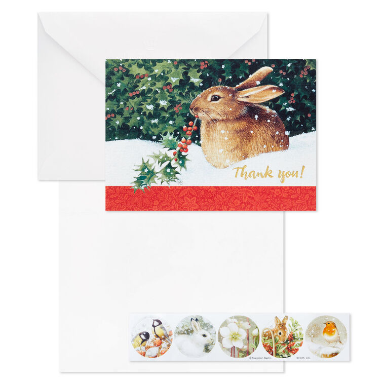 Marjolein Bastin Winter Bunny Boxed Blank Christmas Thank-You Notes, Pack of 10