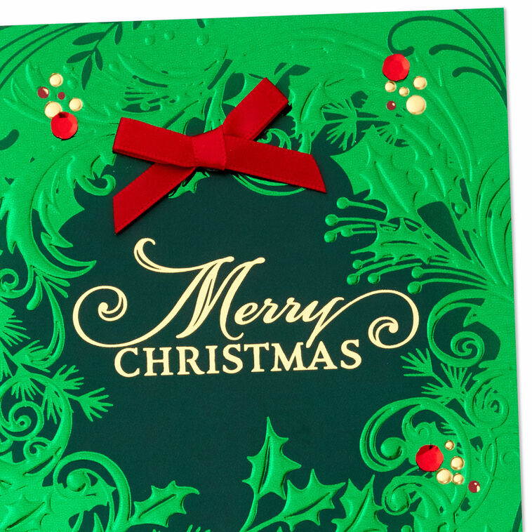 Green Foil Wreath Boxed Christmas Cards, Pack of 12