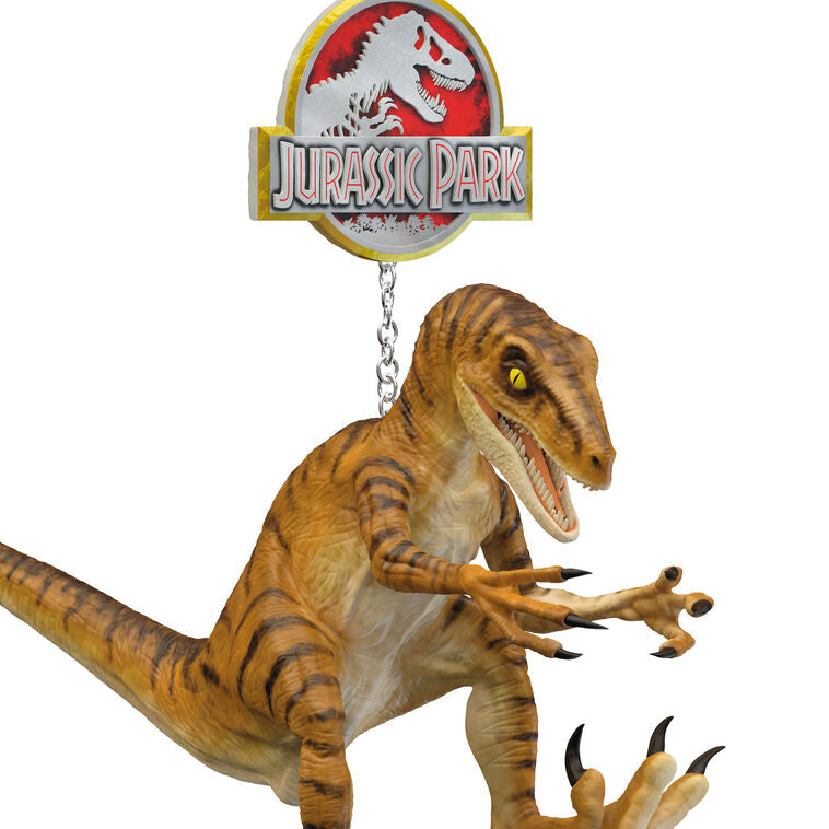 Jurassic Park ornament, Velociraptor mid-leap, “Clever Girl” scene, Hallmark Keepsake, Christmas tree decoration, dinosaur collectible.