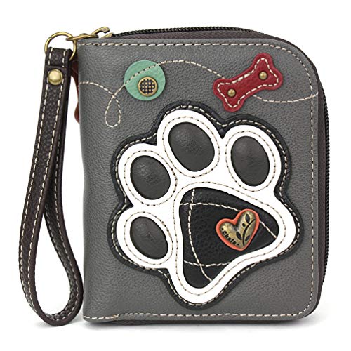 Zip-Around Wallet- Paw Print Gray