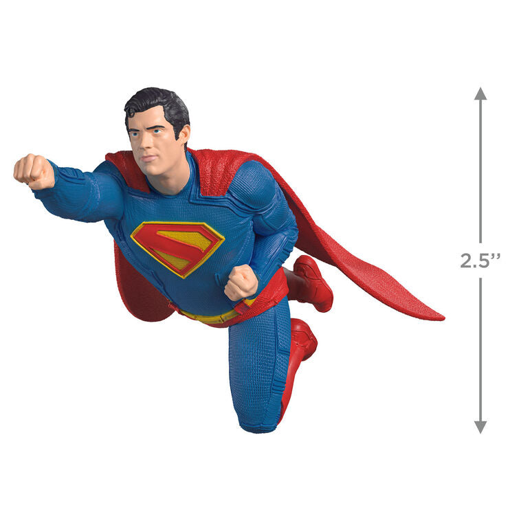 Superman ornament, DC Comics hero in blue and red suit, flying pose, Hallmark Keepsake, Christmas tree decoration, Man of Steel collectible.