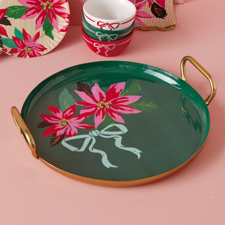 Lacey Chabert Collection Poinsettias on Green Serving Tray, 13"