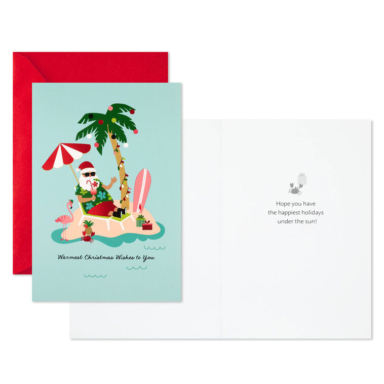 Tropical Santa and Palm Tree Boxed Christmas Cards, Pack of 16