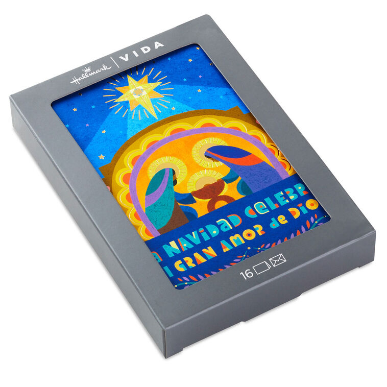 Folk-Art Nativity Spanish-Language Boxed Christmas Cards, Pack of 16