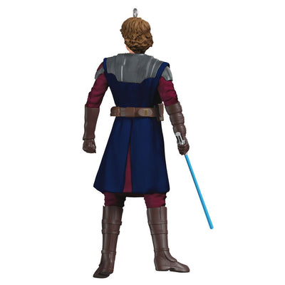 Mini Anakin Skywalker ornament in blue and burgundy Jedi armor holding blue lightsaber, Hallmark Star Wars Ahsoka Christmas collectible