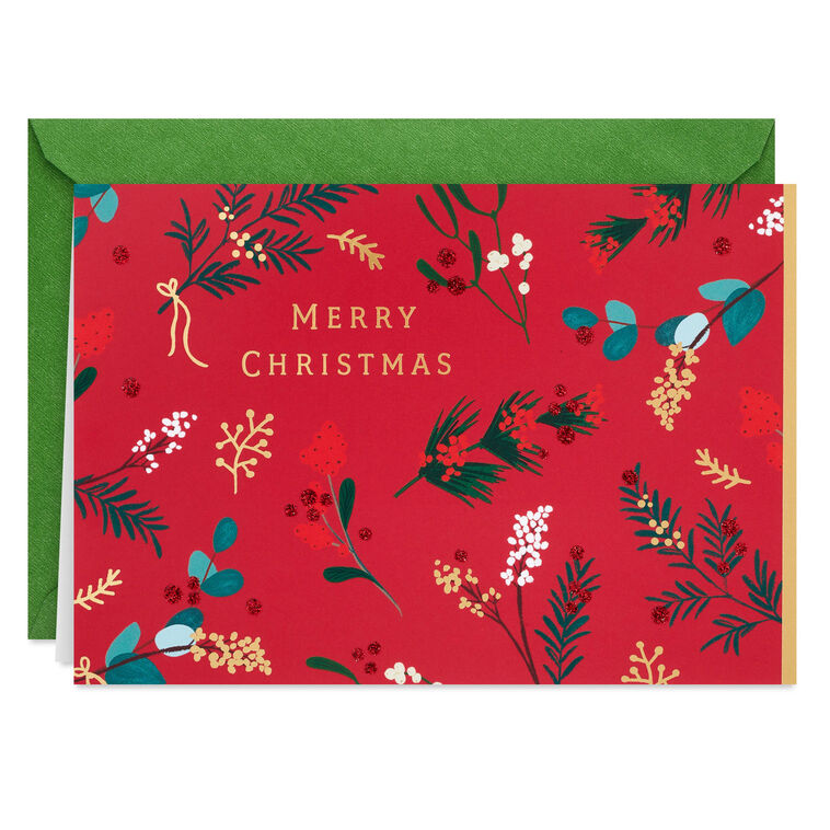 Holiday Berries and Greenery Boxed Christmas Cards, Pack of 16