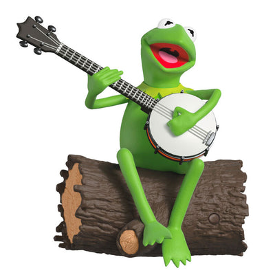 Kermit the Frog sitting on a log with a banjo, from The Muppets, musical Christmas ornament with motion.

