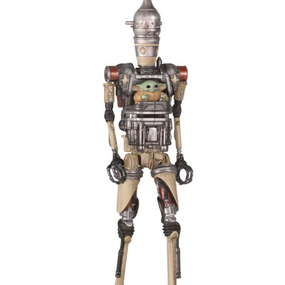 Ornament of Grogu piloting IG-12 droid from Star Wars: The Mandalorian™, on round base with sound button for “Yes” and “No” phrases.
