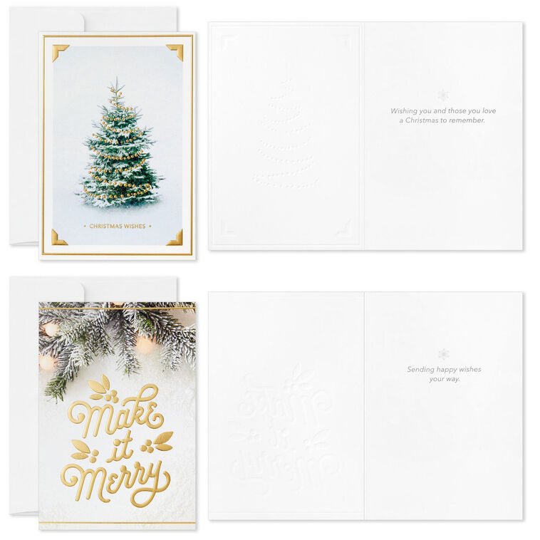 Gold and White Winter Wishes Boxed Christmas Cards Assortment, Pack of 40