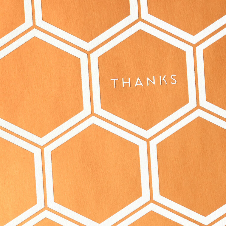 Thank you cards with copper foil hexagon pattern and white outlines, includes 10 blank cards and white envelopes in a gray gift box