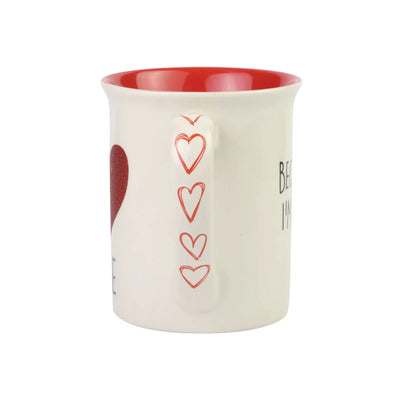 "I Heart Me" glitter mug by Our Name is Mud with sparkly design, promoting self-love and positivity with every sip.