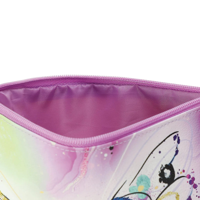 Colorful butterfly pouch by Izzy and Oliver from Enesco, vibrant cosmetic bag with Connie Haley’s cheerful Color Splash design