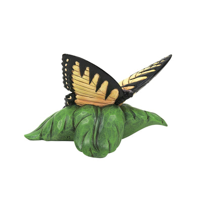 A butterfly perched on a green leaf