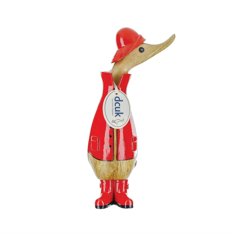 Enesco DCUK Rainy Day Ducklings in handmade glossy boots and hats, hand-carved from bamboo root with unique flower details.