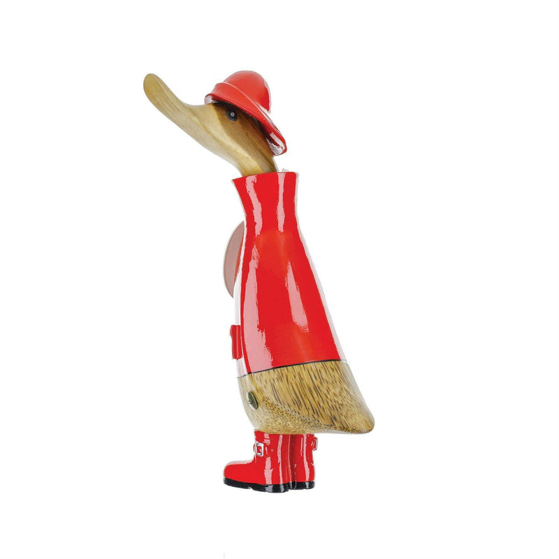 Enesco DCUK Rainy Day Ducklings in handmade glossy boots and hats, hand-carved from bamboo root with unique flower details.
