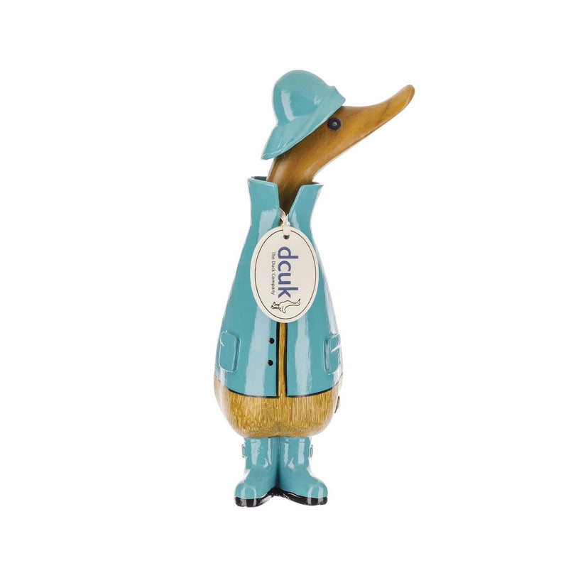 Enesco DCUK Rainy Day Ducklings in handmade glossy boots and hats, hand-carved from bamboo root with unique flower details.