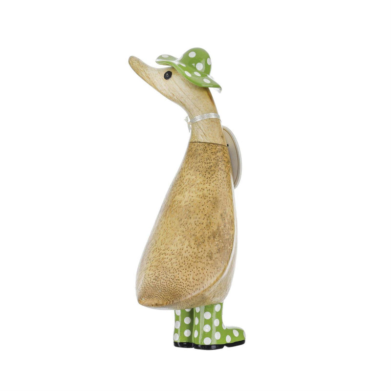 Enesco DCUK Spot Hat & Boots Duckling, hand-carved bamboo duck with polka-dot hat and boots, painted floral accents, each one unique.