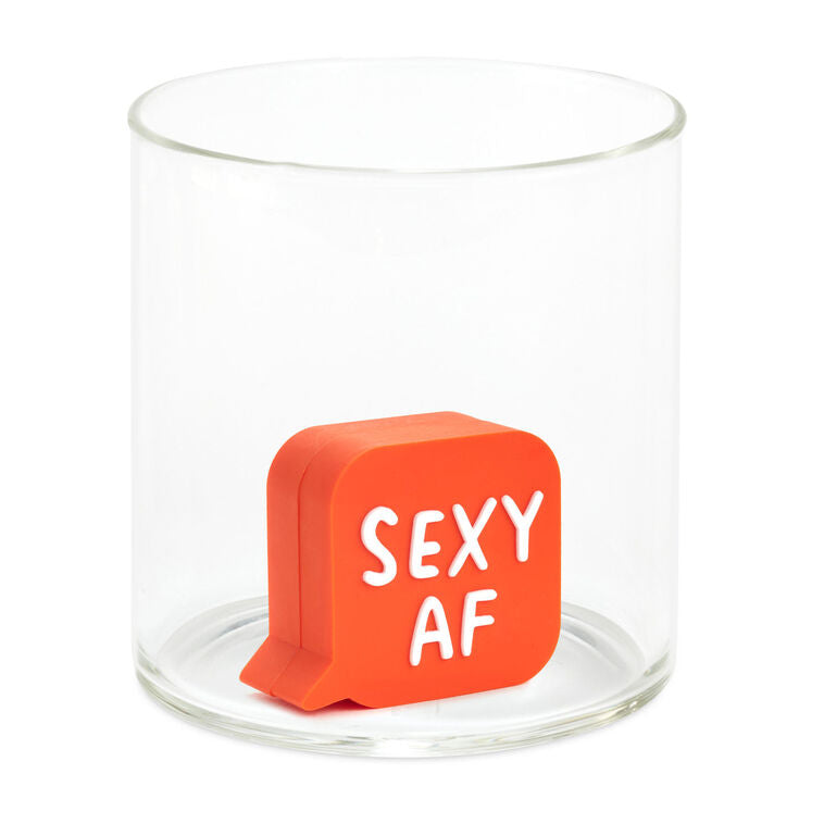 Hallmark Charmers orange silicone drink charm with "Sexy AF" white word bubble design.