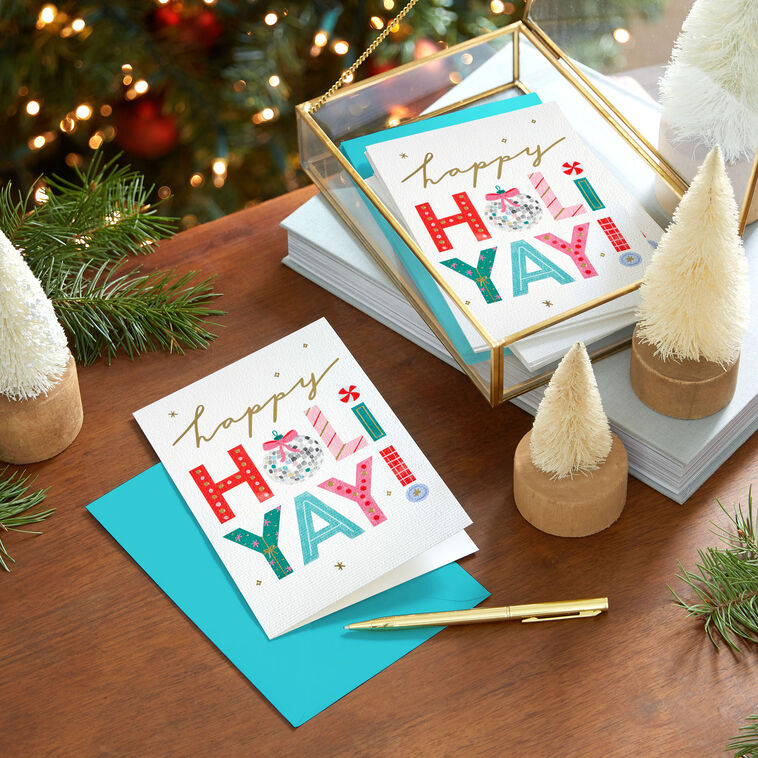 Whimsical Lettering Holi-Yay Boxed Christmas Cards, Pack of 16