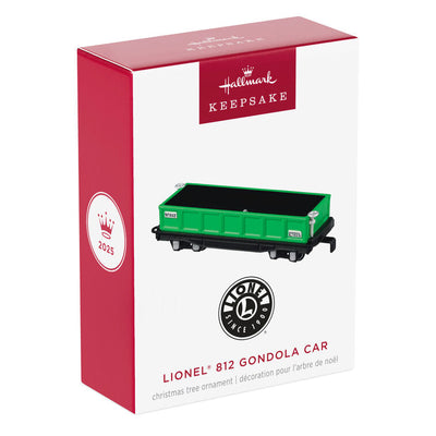 Hallmark Keepsake Lionel 812 Gondola Car ornament, green die-cast metal open-top railroad car with wheels that turn, for Lionel Trains collectors