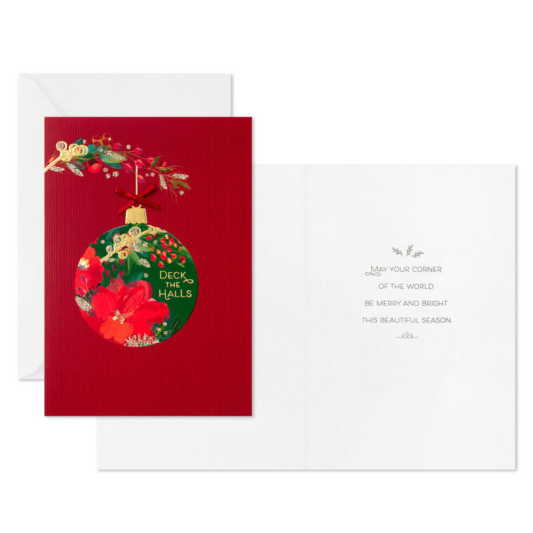 Floral Ornament on Red Boxed Christmas Cards, Pack of 12