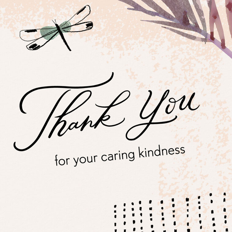 Thank-you cards with palm fronds and dragonfly on a blush and ivory background with soft matte finish