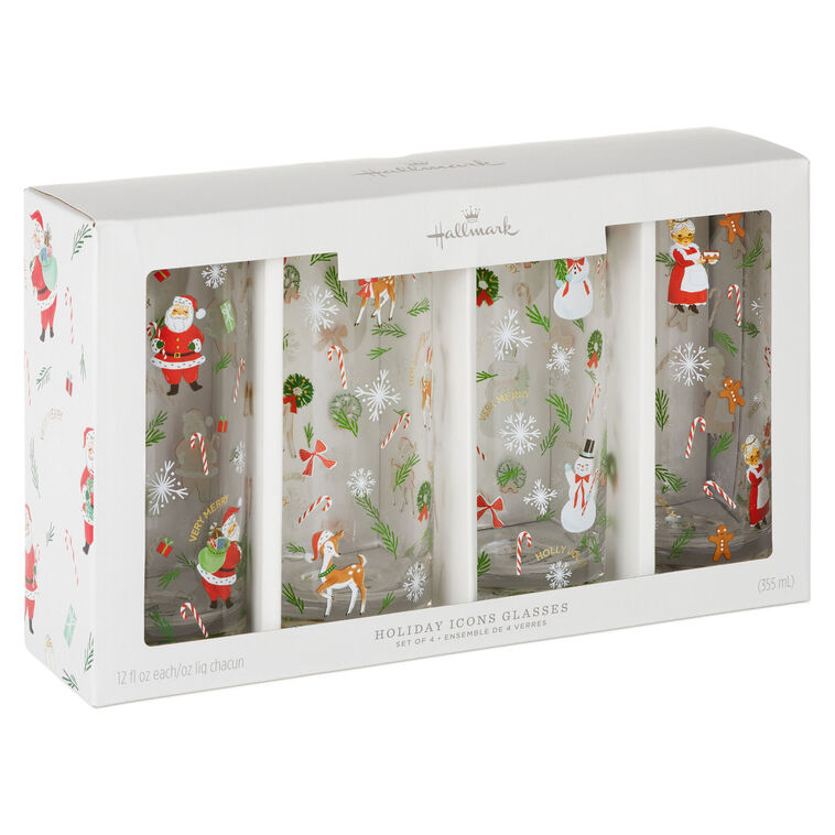 Vintage Santa and Friends Drinking Glasses, Set of 4