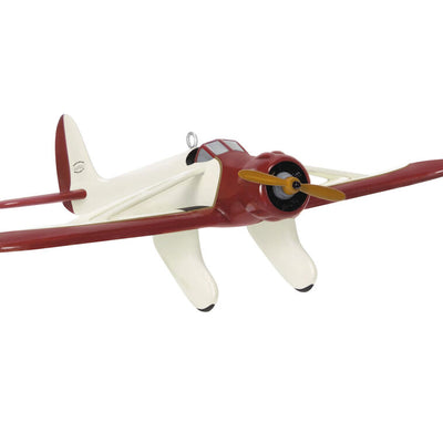 Mini Kinner Sportwing airplane ornament, creamy white with brown accents, spinning propeller, Hallmark Keepsake aviation collectible
