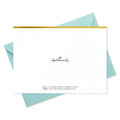 Pastel mod-style “Love and Hugs” blank note cards with gold foil frame on ivory paper, in kraft box.
