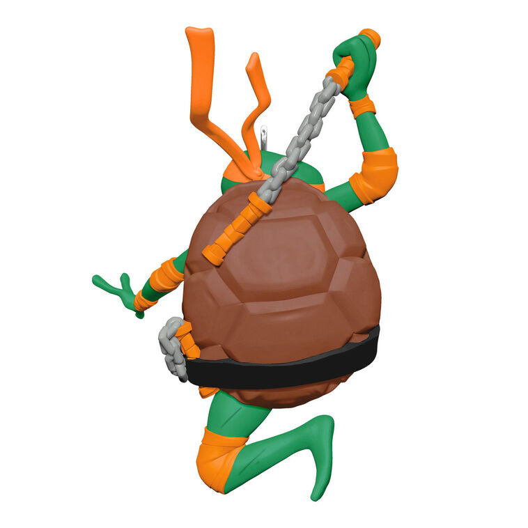 Michelangelo Teenage Mutant Ninja Turtle ornament in orange mask with nunchucks, Hallmark Keepsake Christmas tree decoration.