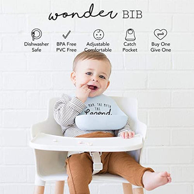 Bright yellow silicone baby bib with 'Oh Hey Sunshine' text and food-catching pocket.