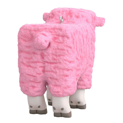 Hallmark Keepsake Minecraft Movie Pink Sheep ornament featuring the rare pink sheep mob with cross eyes and soft woolly texture.