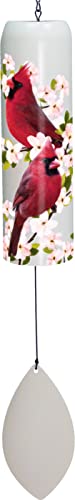 Spoontiques Cardinals Chime with red cardinal and floral design, decorative metal wind chime for garden or indoor use.