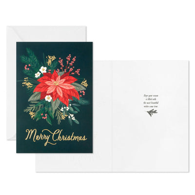 Elegant Poinsettia Boxed Christmas Cards, Pack of 16