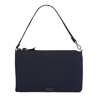 Classic navy microfiber RFID wristlet with convertible strap and interior card slips

