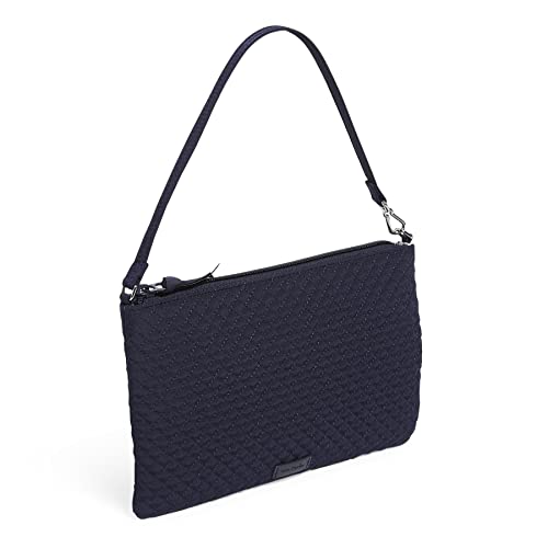 Classic navy microfiber RFID wristlet with convertible strap and interior card slips
