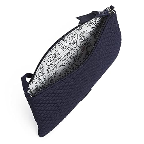 Classic navy microfiber RFID wristlet with convertible strap and interior card slips
