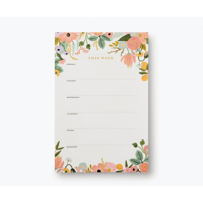 Rifle Paper Co. Garden Party Pastel memo pad with 65 tear-off sheets, soft floral border, and lined sections for notes or lists.