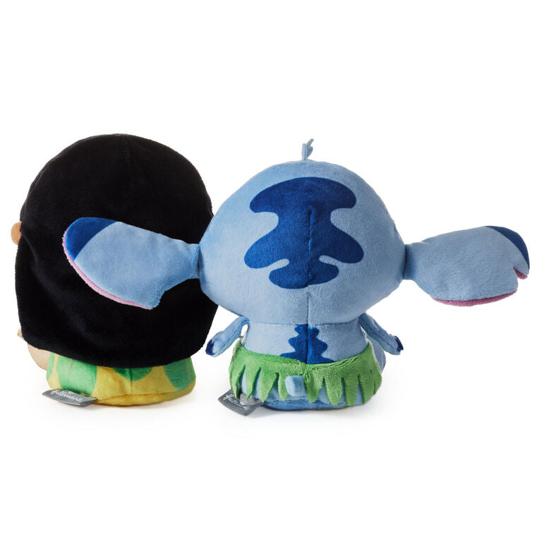 Disney plush Lilo and Stitch with magnets and sound feature, connected as a soft stuffed toy duo for best friends.
