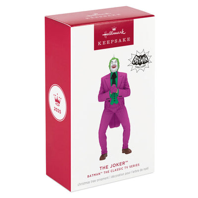 The Joker ornament, classic Batman TV series, fuchsia suit, green shirt, Hallmark Keepsake, Christmas decoration, comic book villain.