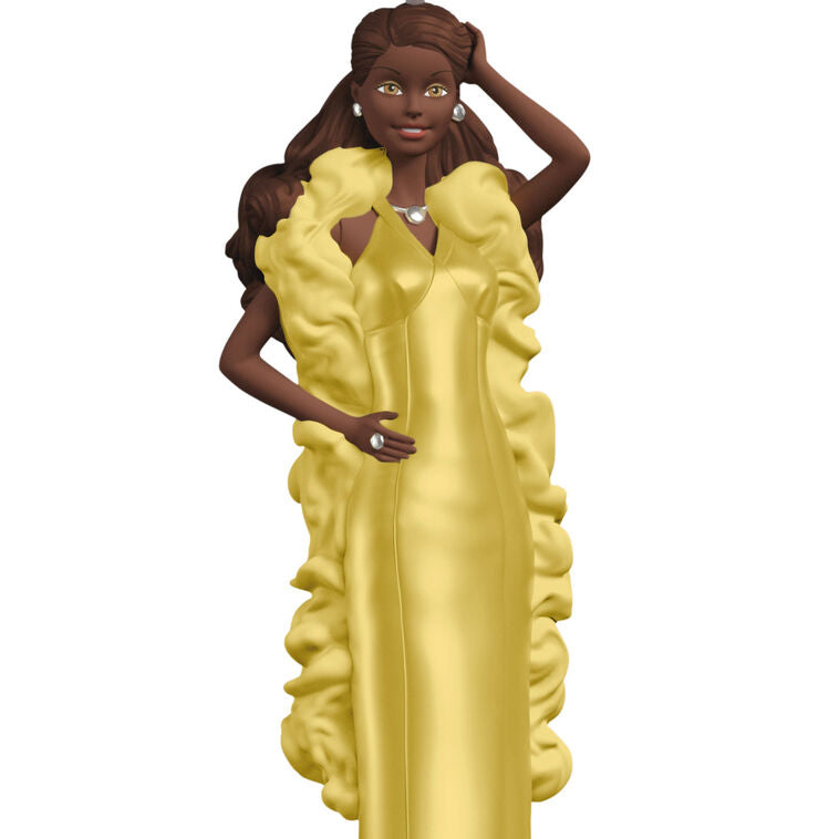 Set of two mini ornaments: Superstar Barbie in pink gown and Superstar Christie in yellow gown, Hallmark Keepsake fashion collectibles
